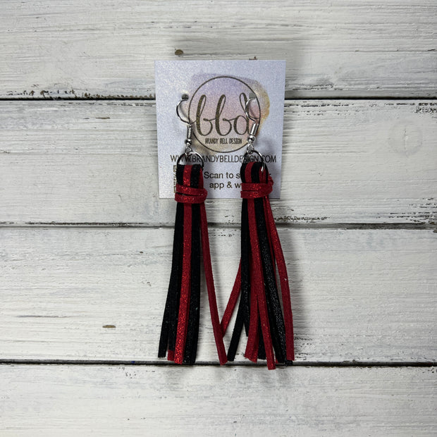 MARIE - Faux Suede Tassel Earrings  || SPARKLE BLACK & SPARKLE RED