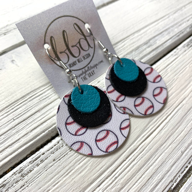 GRAY - Leather Earrings  ||    <BR> MATTE TEAL , <BR> SHIMMER BLACK,  <BR> BASEBALL (faux leather) (CUSTOM COLORS AVAILABLE!)