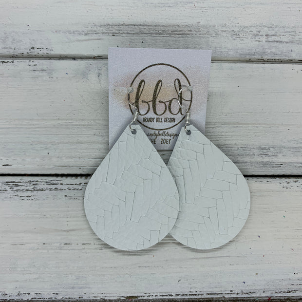 ZOEY (3 sizes available!) - Leather Earrings  || MATTE WHITE BRAIDED
