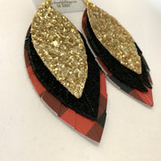 GINGER - Leather Earrings  || GOLD GLITTER (faux leather), SHIMMER BLACK, BLACK & RED BUFFALO PLAID