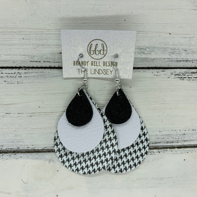 LINDSEY - Leather Earrings  || SHIMMER BLACK, MATTE WHITE, HOUNDSTOOTH PRINT