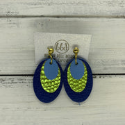 DIANE - Leather Earrings  || MATTE CAROLINA BLUE, METALLIC LIME GREEN COBRA, MATTE COBALT BLUE