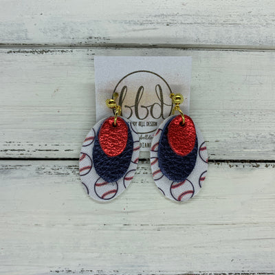 DIANE - Leather Earrings  || METALLIC RED PEBBLED, METALLIC BLUE PEBBLED, BASEBALL PRINT (faux leather)  (CUSTOM COLORS AVAILABLE!)
