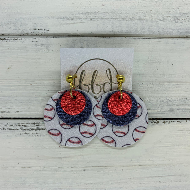 GRAY - Leather Earrings  || METALLIC RED PEBBLED, METALLIC BLUE PEBBLED, BASEBALL PRINT (faux leather) (CUSTOM COLORS AVAILABLE!)