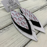 INDIA - Leather Earrings  ||   <BR> BASEBALL PATTERN (faux leather), <BR> SHIMMER BLACK, <BR> MATTE WHITE (CUSTOM COLORS AVAILABLE!)