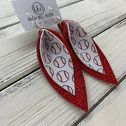 ALLIE -  Leather Earrings  || BASEBALL PRINT (faux leather), METALLIC RED PEBBLED (CUSTOM COLORS AVAILABLE!)