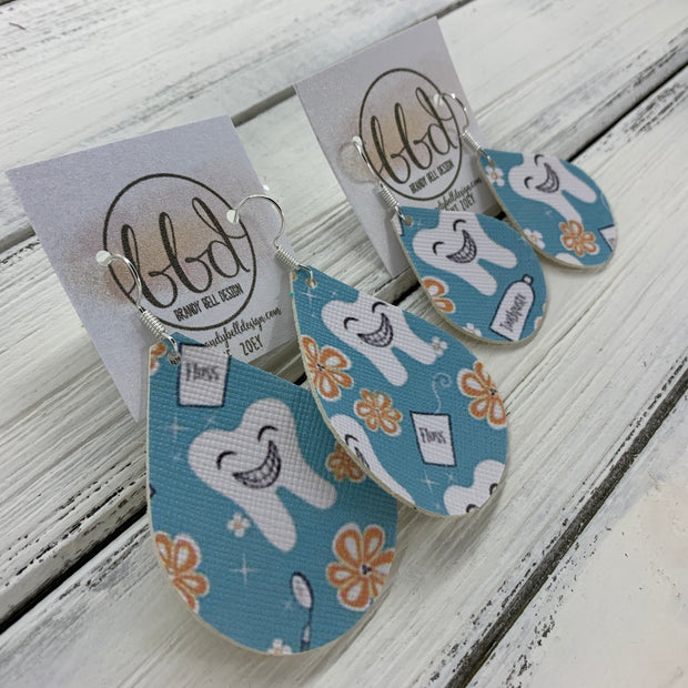 ZOEY (3 sizes available!) - FAUX Leather Earrings (Not real leather)  ||  DENTIST/TOOTH PRINT