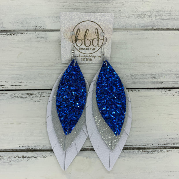 INDIA Leather Earrings ROYAL BLUE GLITTER FAUX LEATHER