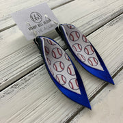 ALLIE -  Leather Earrings  || BASEBALL PRINT (faux leather), METALLIC COBAT BLUE  (CUSTOM COLORS AVAILABLE!)