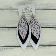 INDIA - Leather Earrings  ||   <BR> BASEBALL PATTERN (faux leather), <BR> SHIMMER BLACK, <BR> MATTE WHITE (CUSTOM COLORS AVAILABLE!)