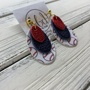 DIANE - Leather Earrings  || METALLIC RED PEBBLED, METALLIC BLUE PEBBLED, BASEBALL PRINT (faux leather)  (CUSTOM COLORS AVAILABLE!)