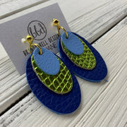 DIANE - Leather Earrings  || MATTE CAROLINA BLUE, METALLIC LIME GREEN COBRA, MATTE COBALT BLUE