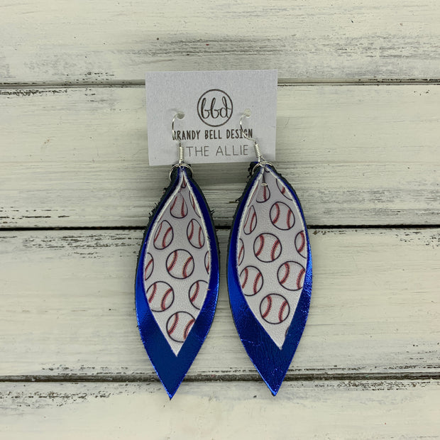 ALLIE -  Leather Earrings  || BASEBALL PRINT (faux leather), METALLIC COBAT BLUE  (CUSTOM COLORS AVAILABLE!)