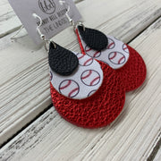 LINDSEY - Leather Earrings  || MATTE BLACK, BASEBALL PRINT (faux leather), METALLIC RED PEBBLED (CUSTOM COLORS AVAILABLE!)