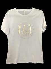 BBD T-Shirt | White/Gold Relaxed Fit Ladies Tee